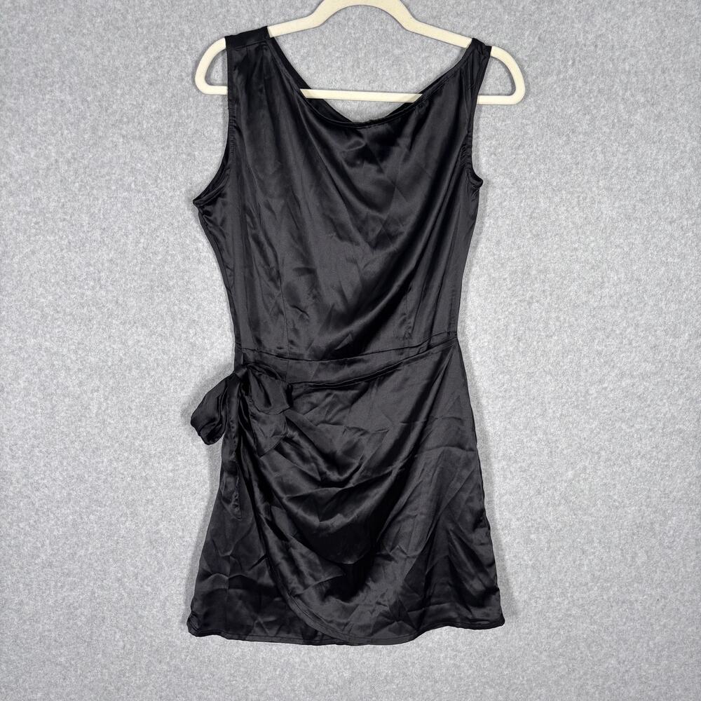 Satin Mini Dress Small Wrap Waist Tie Asymmetric Moto‎ Silky Coquette Whimsygoth